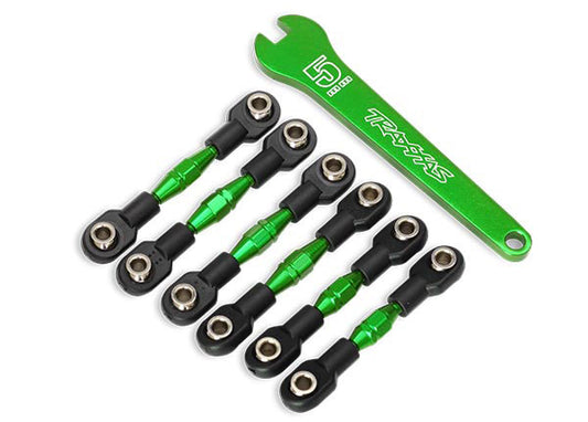 Traxxas® 8341G Turnbuckles, aluminum (green-anodized), camber links, 32mm (front) (2)/ camber links, 28mm (rear) (2)/ toe links, 34mm (2)/ aluminum wrench