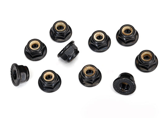Traxxas® 8347 Nuts, 4mm flanged nylon locking, serrated (black) (10)