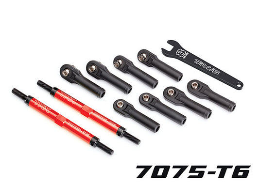 Traxxas® 8638R Toe links, E-Revo VXL (TUBES red-anodized, 7075-T6 aluminum, stronger than titanium) (144mm) (2)/ rod ends, assembled with steel hollow balls (8)/ aluminum wrench, 8mm (1)