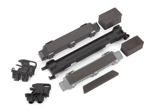 Traxxas® 8919R Battery hold-down/ mounts (front & rear)/ battery compartment spacers/ foam pads (fits Maxx® with extended chassis (352mm wheelbase))